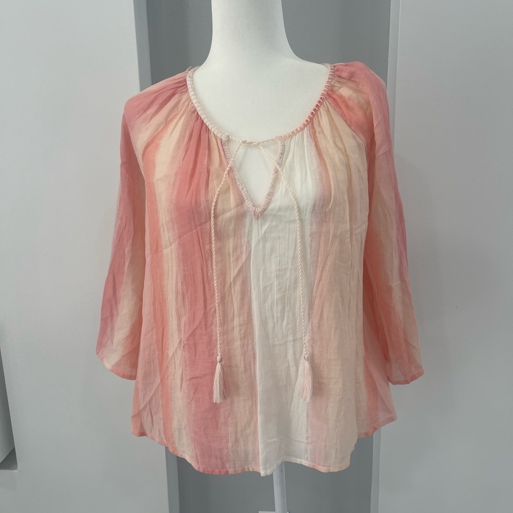Aerie Pink Flutter Sleeve Blouse with Tie Front